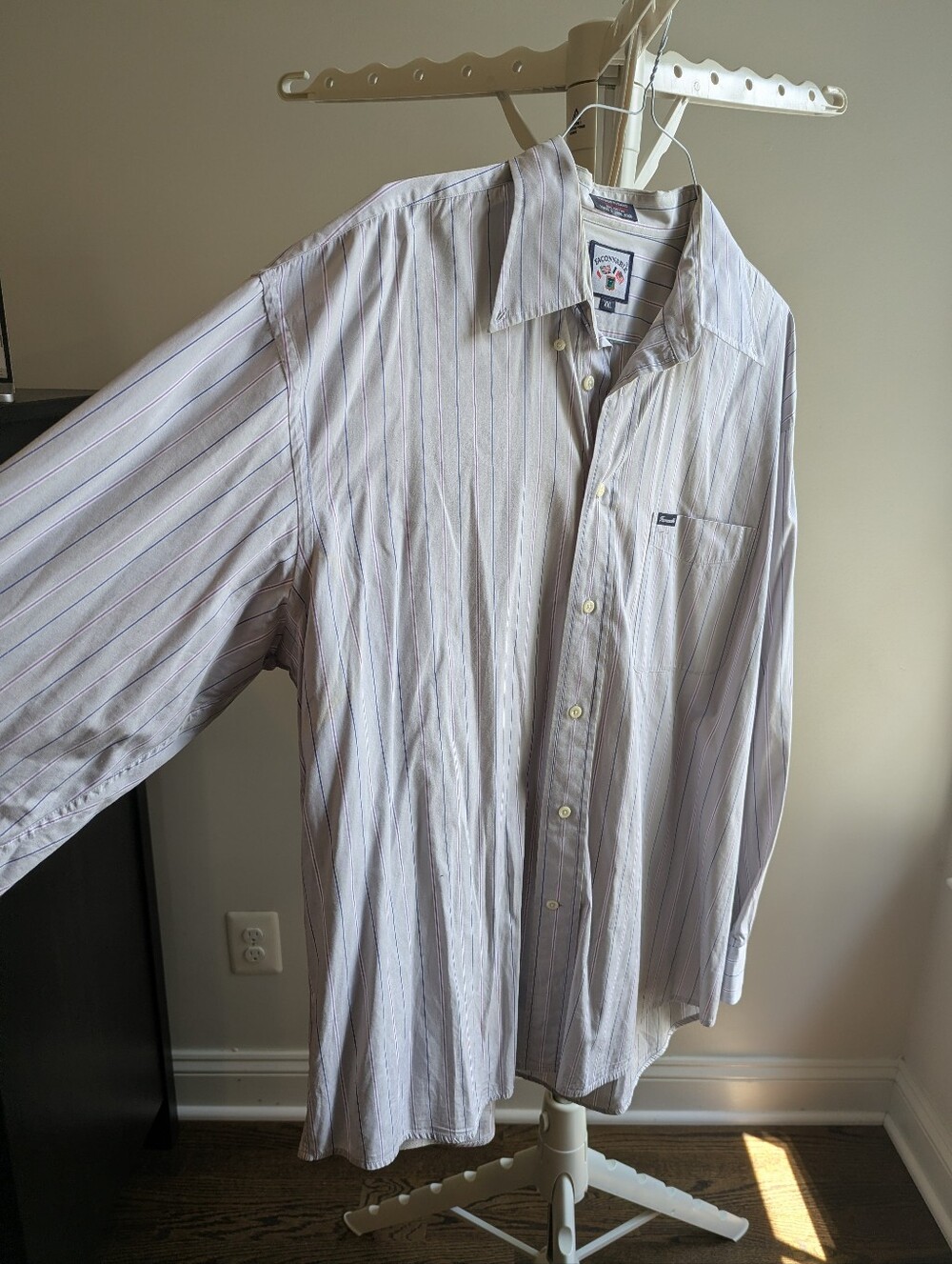 Vintage Faconnable Albert Goldberg Mens XXL Light Gray Stripe Button Down Shirt